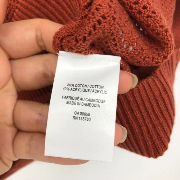 Reitmans NWT Burnt Orange crochet sheer square neck 2/3 sleeve top - Picture 10 of 14